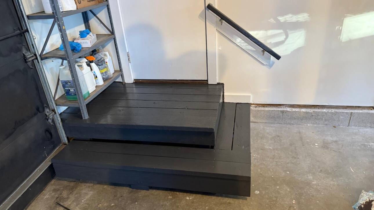 Wooden step repair and installation near entry door in Hampton, NH