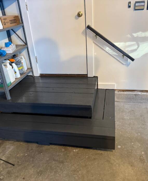 Wooden step repair and installation near entry door in Hampton, NH