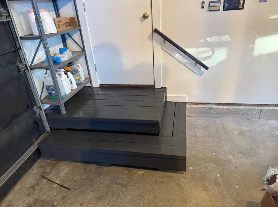 Wooden step repair and installation near entry door in Hampton, NH